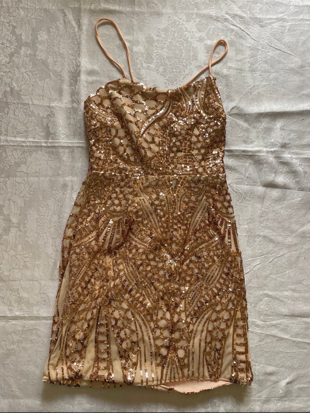 AKIRA Champagne Gold Sequin Mini Dress